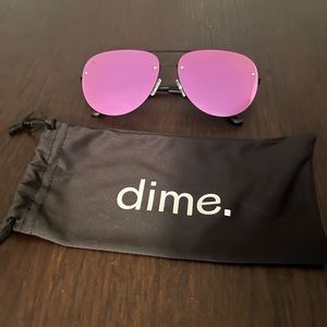 Dime Sunglasses- Aviator - fuchsia pink mirror glass- black frames